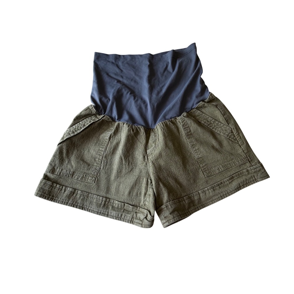 Maacie Maternity Shorts Olive Green Over Belly Panel Utility Pockets Size M